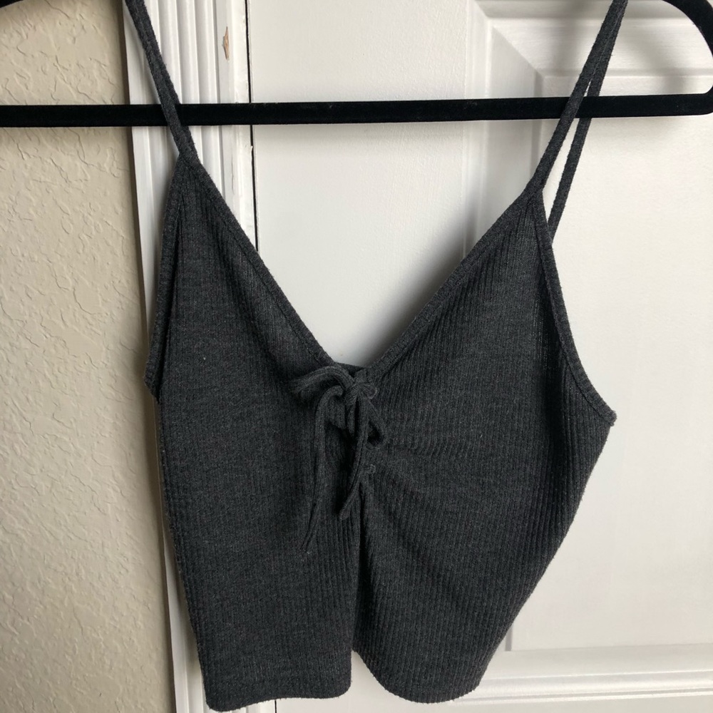 Brandy Melville Knit Lace-Up Top - Gray